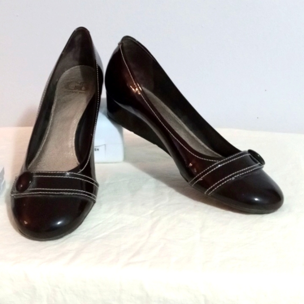 GIANNI BINI PATENT LEATHER WEDGE LOAFERS COFFEE BROWN 10